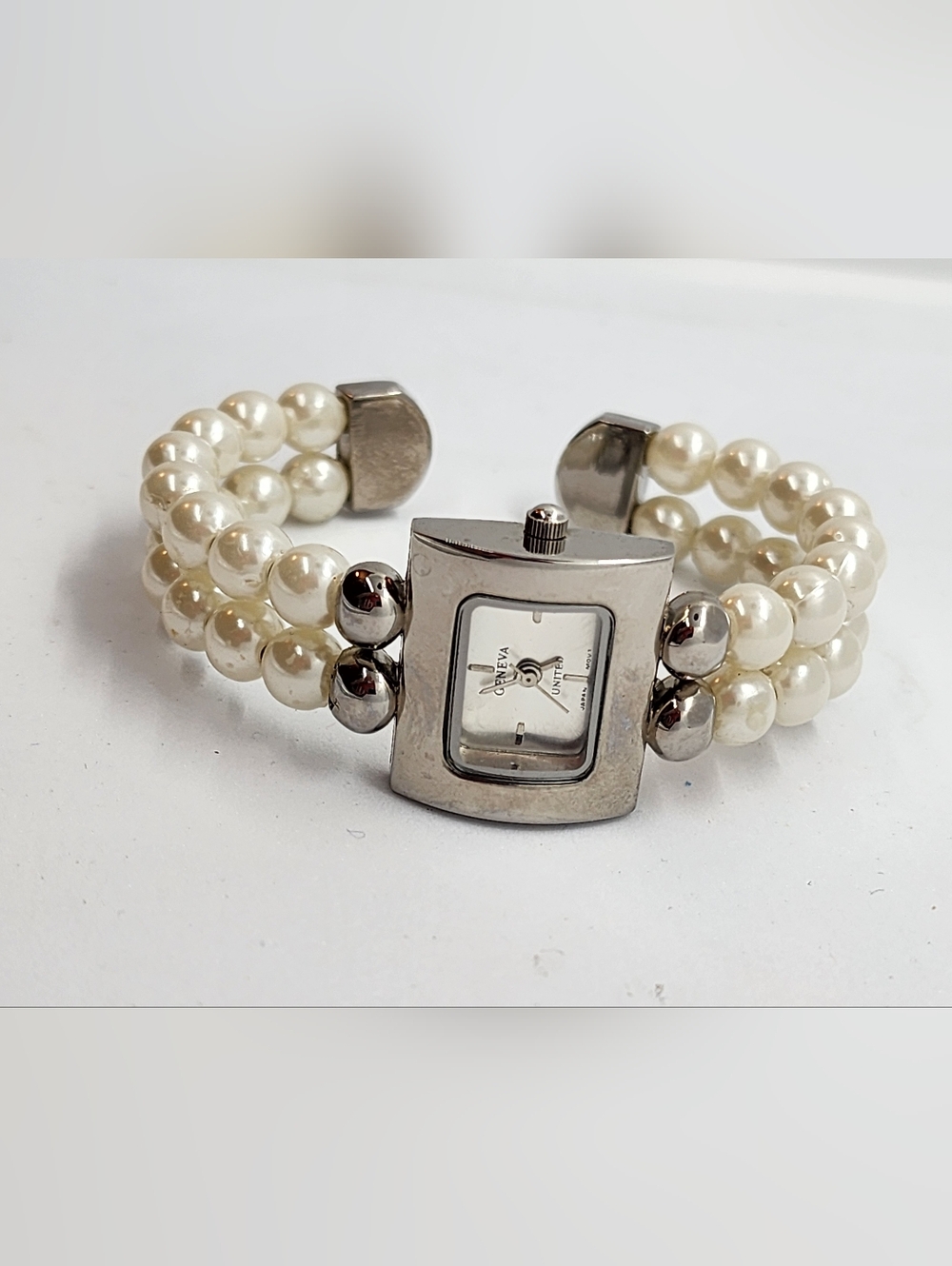Geneva Pearl Bracelet Watch in Ivory and Silver-Tone